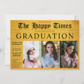 金ゴールド共有あなたのニュース3写真卒業パーティー 招待状 (正面)