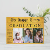 金ゴールド共有あなたのニュース3写真卒業パーティー 招待状 (スタンド正面)