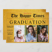 金ゴールド共有あなたのニュース3写真卒業パーティー 招待状 (正面/裏面)