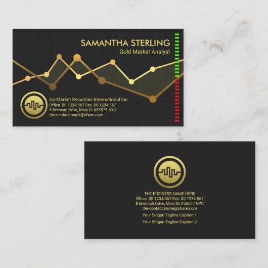 金ゴールド共有市場の上昇傾向グラフ金ゴールドディーラー 名刺 (正面/裏面)