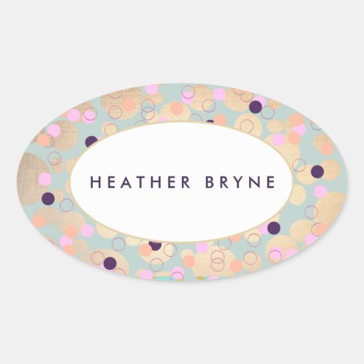 金ゴールド円カラフル紙吹雪美しいサロンおもしろい 楕円形シール (正面)