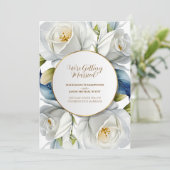 金ゴールド円フレームホワイトローズフローラ背景 招待状 (スタンド正面)