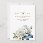 金ゴールド円フレームホワイトローズフローラ背景 招待状 (裏面)