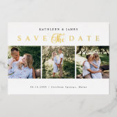 金ゴールド写真のコラージュの日付を保存 箔招待状 (正面)