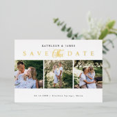 金ゴールド写真のコラージュの日付を保存 箔招待状 (立ち正面)