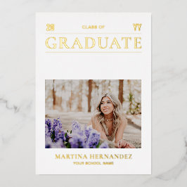 金ゴールド写真の卒業発表カード 箔招待状