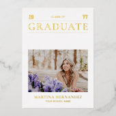 金ゴールド写真の卒業発表カード 箔招待状 (正面)