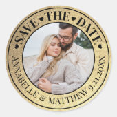 金ゴールド写真の結婚式の日付の保存 ラウンドシール (正面)