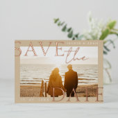 金ゴールド写真ウェディング日付を保存バラ金ゴールド 箔招待状 (立ち正面)