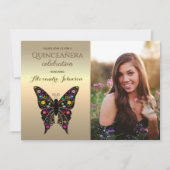 金ゴールド写真キンセアニェラ15誕生日 招待状 (正面)