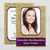金ゴールド写真テンプレートsweet sixteen 招待状 (正面/裏面)