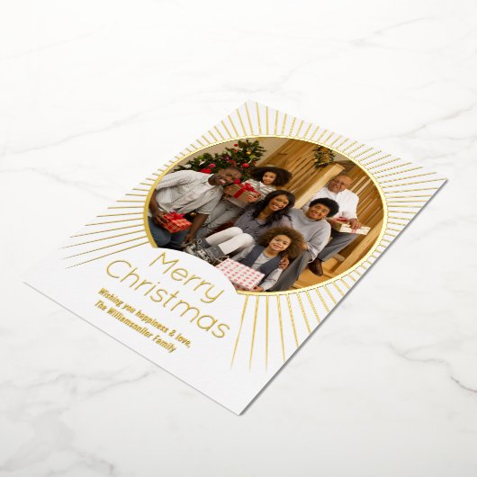 金ゴールド写真ファミリークリスマス 箔シーズンカード (回転した状態)