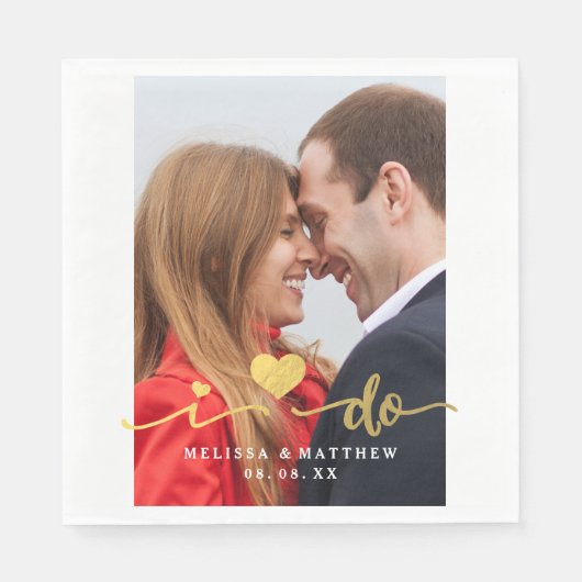 金ゴールド写真フェイクの紙結婚ナプキン スタンダードランチョンナプキン (正面)