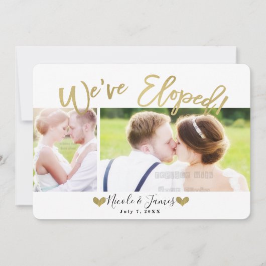 金ゴールド写真モダンの結婚婚約 招待状 (正面)