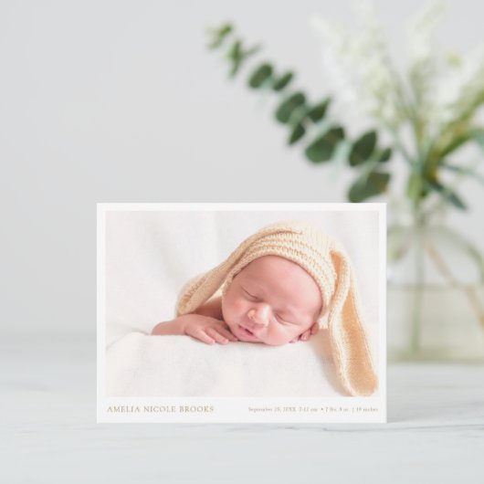 金ゴールド写真新生児少年少女誕生発表 ポストカード (スタンド正面)