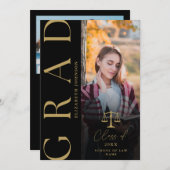 金ゴールド写真法学校卒業発表 招待状 (正面/裏面)