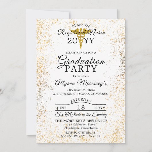 金ゴールド写真看護学校 |卒業式 招待状 (正面)