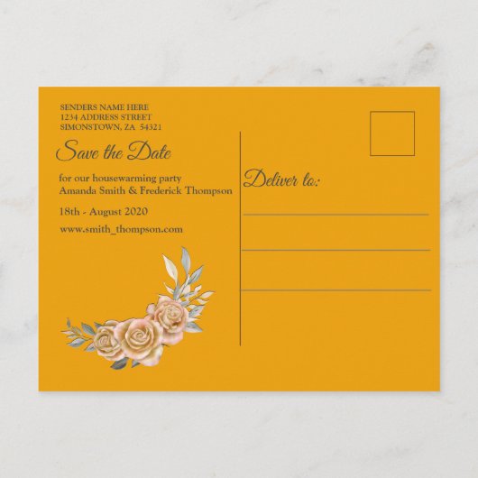 金ゴールド写真紙とエレガントバラ 案内ポストカード (裏面)