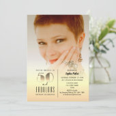 金ゴールド写真50誕生日 招待状 (スタンド正面)