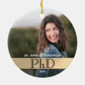 金ゴールド写真PhD卒業 セラミックオーナメント (裏面)