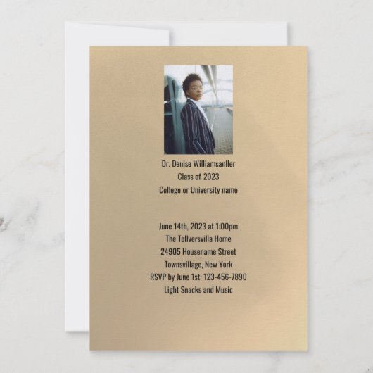 金ゴールド写真PhD卒業 招待状 (裏面)