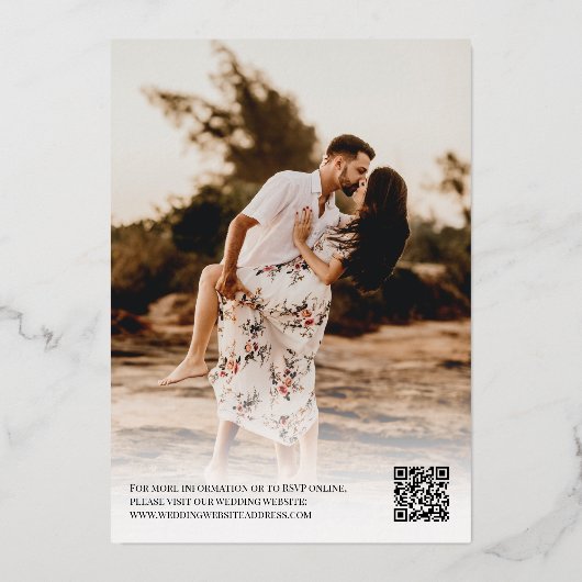 金ゴールド写真QRコードに参加す結婚る 箔招待状 (裏面)