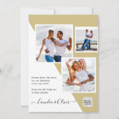 金ゴールド写真QRコード結婚式の招待または救日付 招待状 (正面)