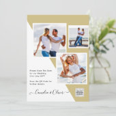 金ゴールド写真QRコード結婚式の招待または救日付 招待状 (スタンド正面)