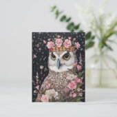金ゴールド冠とピンクの花を持つスノーフクロウ ポストカード (スタンド正面)