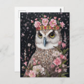 金ゴールド冠とピンクの花を持つスノーフクロウ ポストカード (正面/裏面)