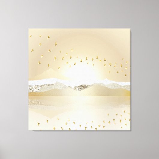 金ゴールド冬の夕焼けの山水反射 キャンバスプリント (正面)