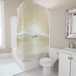 金ゴールド冬の夕焼けの山水反射 シャワーカーテン