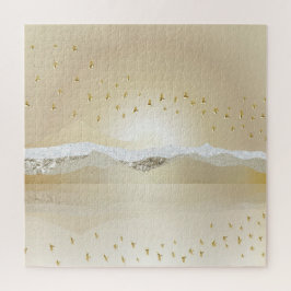 金ゴールド冬の夕焼けの山水反射 ジグソーパズル