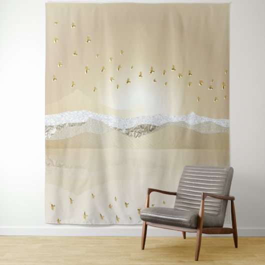 金ゴールド冬の夕焼けの山水反射 タペストリー (インサイチュ)