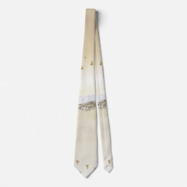 金ゴールド冬の夕焼けの山水反射 ネクタイ