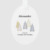 金ゴールド冬の格子状の初めてのクリスマス写真 オーナメント (裏面)