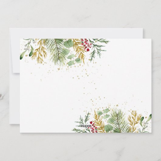 金ゴールド冬の植物の緑の果実のフォトホリド シーズンカード (裏面)