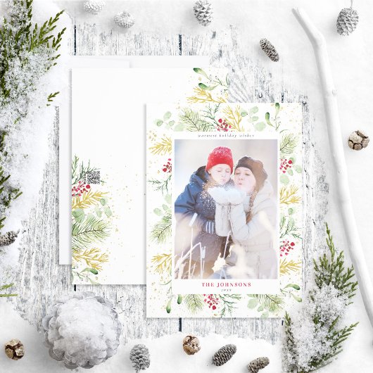 金ゴールド冬の植物の緑の果実の写真 シーズンカード