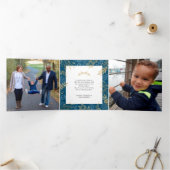 金ゴールド冬の緑のダークブルー4写真クリスマス 三つ折りクリスマスカード (内部)