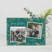 金ゴールド冬の緑オンティール（緑がかった色）2 Photo Christmas シーズンカード (スタンド正面)
