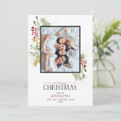 金ゴールド冬の緑メリークリスマスフォトホリデー シーズンカード (スタンド正面)