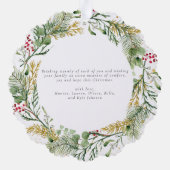 金ゴールド冬の緑メリークリスマスフォトリース オーナメントカード (裏面)