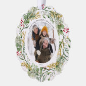 金ゴールド冬の緑メリークリスマスフォトリース オーナメントカード (左)