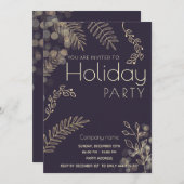 金ゴールド冬の緑企業ののホリデーパーティー 招待状 (正面/裏面)