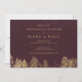 金ゴールド冬の雪ブルゴーニュ松のリハーサルディナー 招待状 (正面)