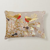 金ゴールド冬の雪鳥の国クリスマス アクセントクッション (正面)