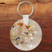 金ゴールド冬の雪鳥の国クリスマス キーホルダー (正面)