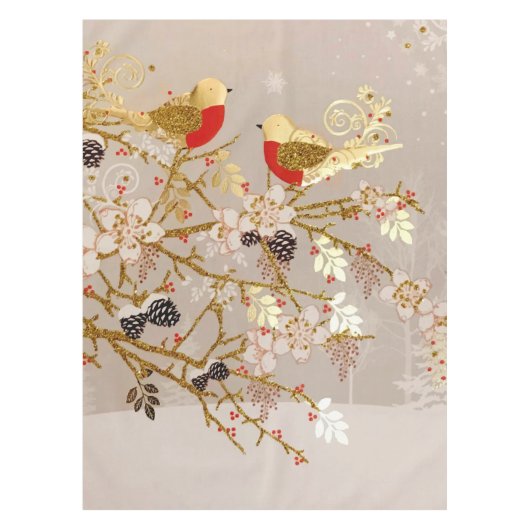 金ゴールド冬の雪鳥の国クリスマス テーブルクロス (正面)