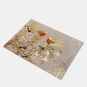 金ゴールド冬の雪鳥の国クリスマス ドアマット (アングル)