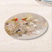 金ゴールド冬の雪鳥の国クリスマス ラウンドペーパーコースター (アングル)